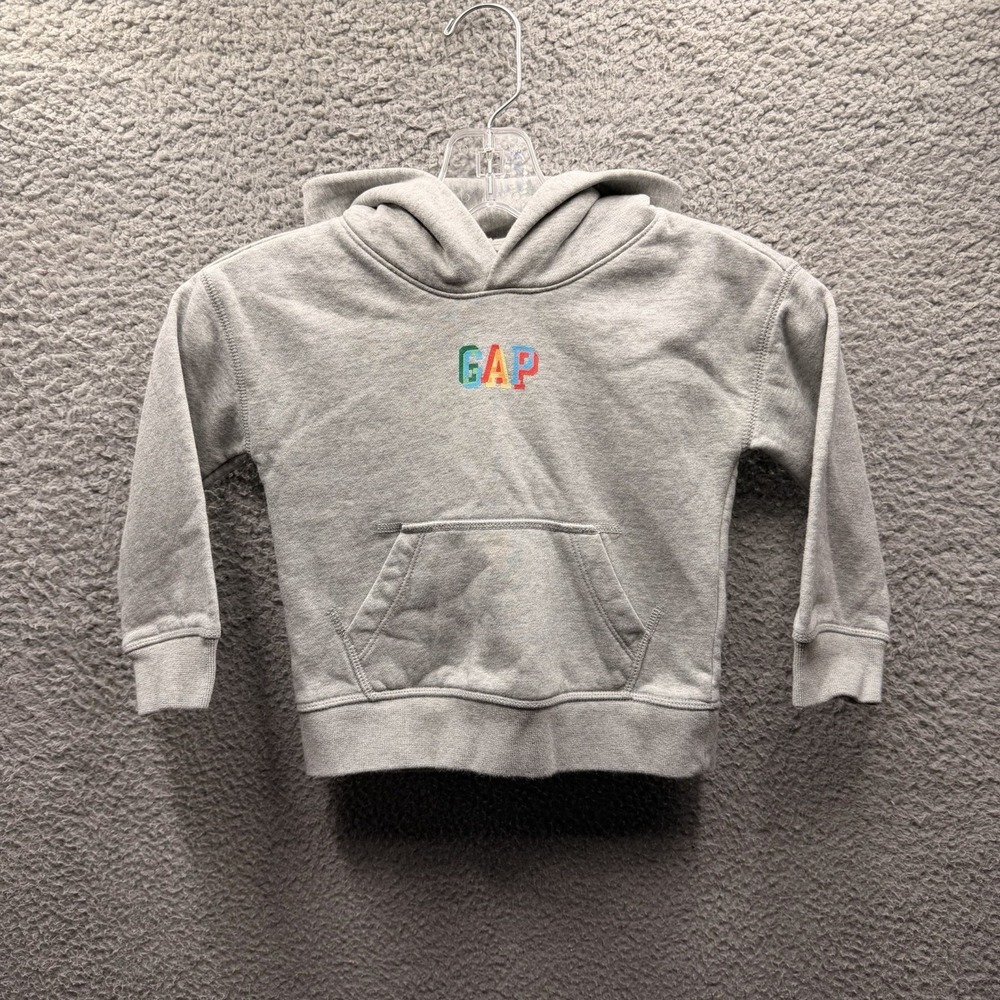 GAP Hoodie Toddler Boy Size 3T Heather Gray Multi-Colored Logo Pullover Hoodie